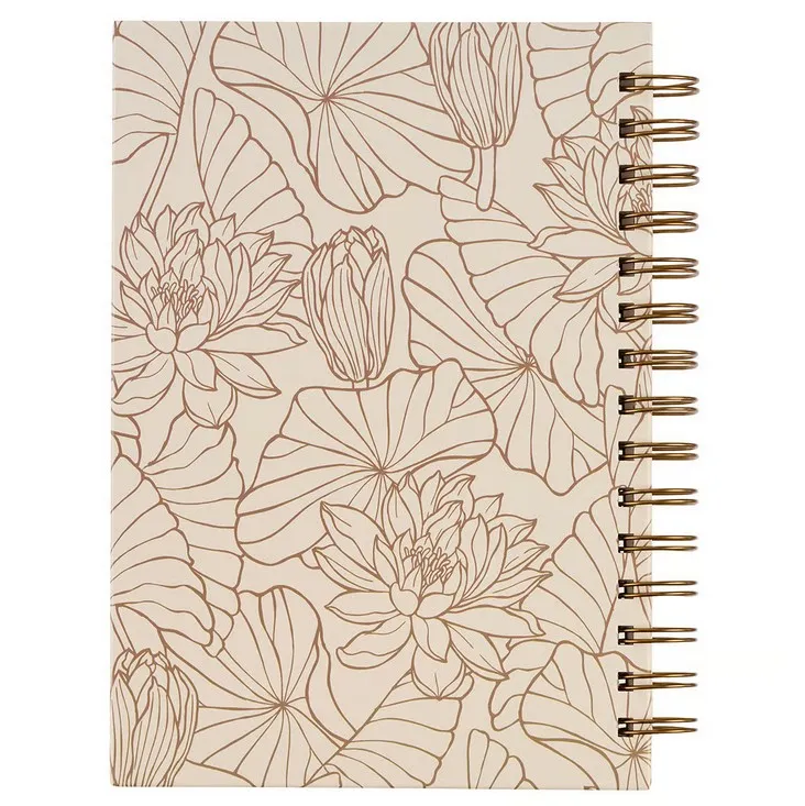 Notizbuch - Give thanks / Gib Dank / Ps 106:1 - mit Spiralbindung, beige, Blumenmotif