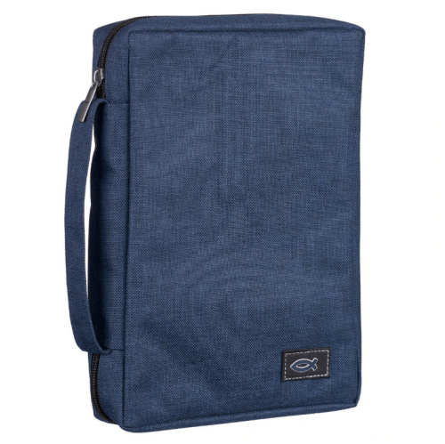 Pochette pour Bible bleu en tissu avec Ichtus - taille S