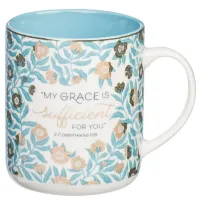 Tasse - Lass dir an meiner Gnade genügen - blau, Blumenmotif, 414ml