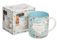 Tasse - Lass dir an meiner Gnade genügen - blau, Blumenmotif, 414ml