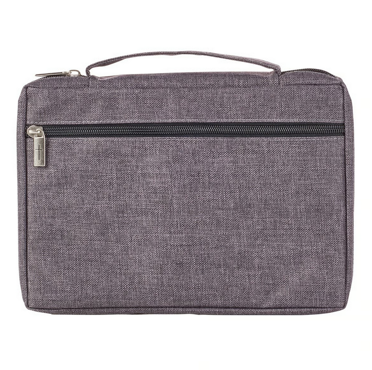 Pochette de Bible grise en tissu avec Ichtus - taille S