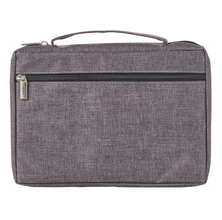 Pochette de Bible grise en tissu avec Ichtus - taille S