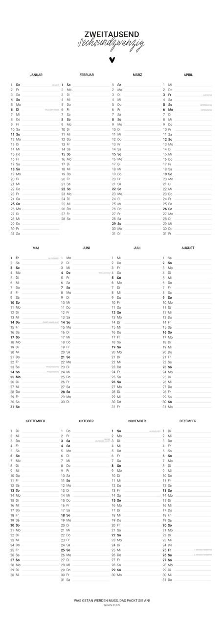 Kalender Zweitausendsechsundzwanzig Poster - Posterkalender
