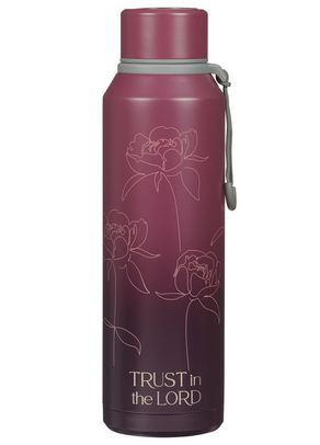 Edelstahl Wasserflasche - Vertraue auf den Herrn - violett, Blumenmotif, 710ml