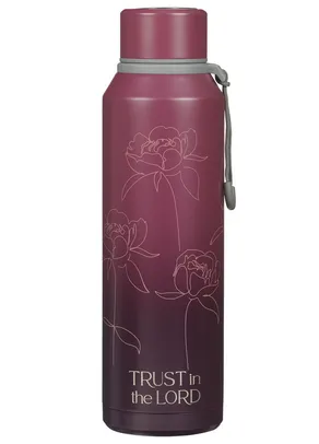 Edelstahl Wasserflasche - Vertraue auf den Herrn - violett, Blumenmotif, 710ml