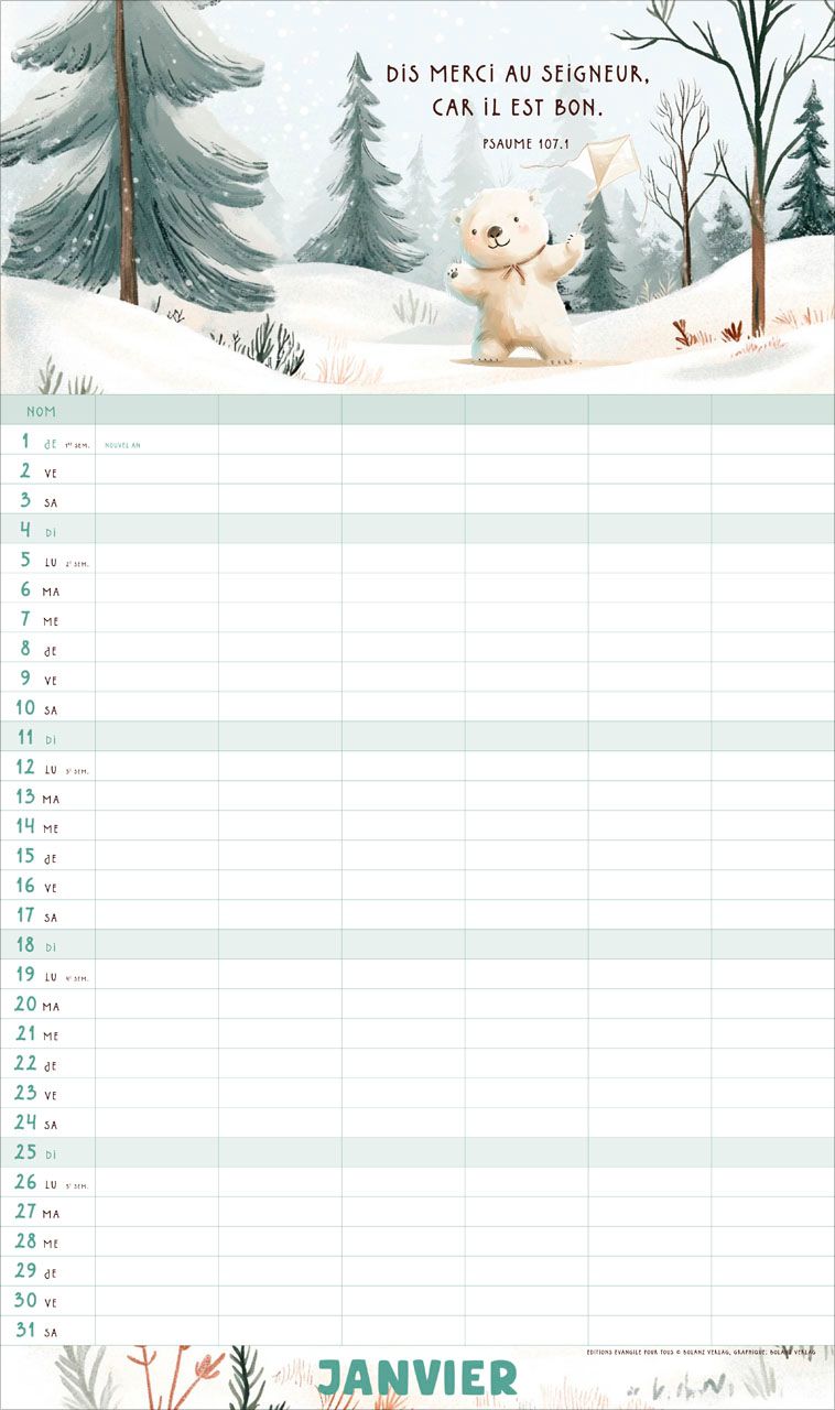 Notre planning - Calendrier mural