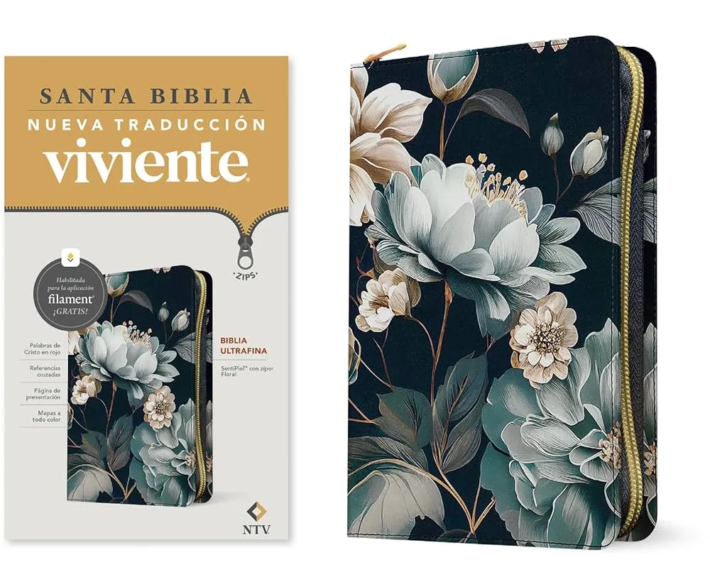Espagnol, Bible, Nueva Traduccion Viviente, Filament edition, simili motif floral, fermeture...