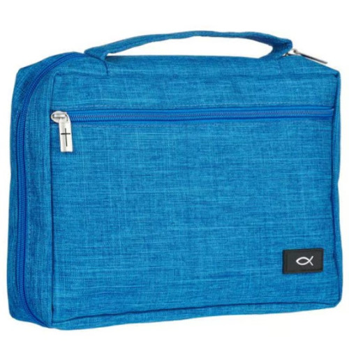 Bibelhülle Ichtus S - hellblau, mit Reissverschluss, Seitentasche und Tragehenkel