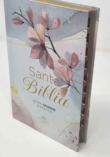 Espagnol, Bible, Reina Valera 1960, gros caractères, moyen format, similicuir motif fleurs, avec...