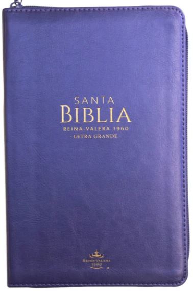Espagnol, Bible, Reina Valera 1960, gros caractères, moyen format, similicuir violet, fermeture...