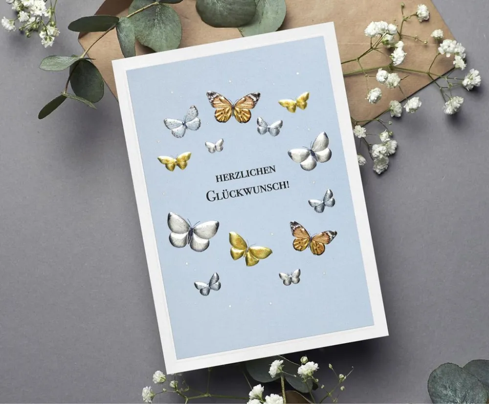 Faltkarte Herzlichen Glückwünsch - Schmetterlinge - Psalm 34,2