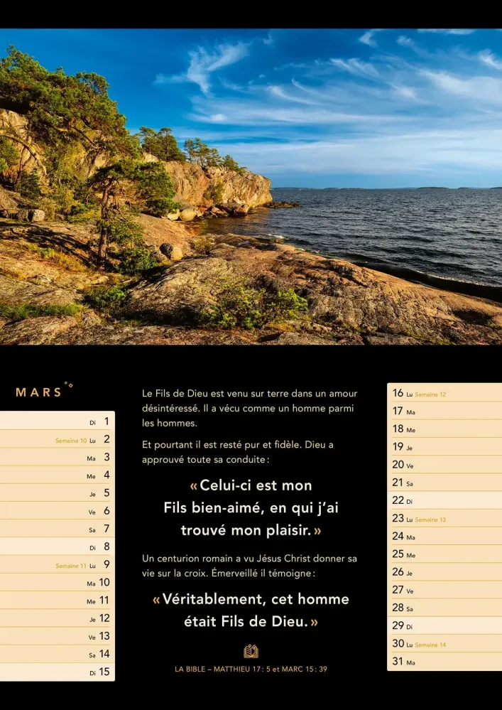 Lumière de vie, calendrier mensuel - Format : fermé A4 / ouvert A3