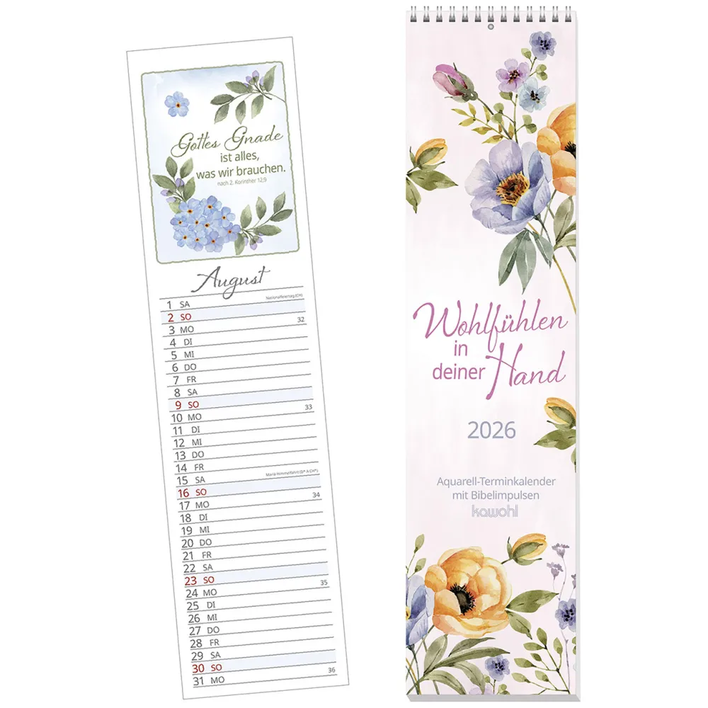 Wolhlfühlen in deiner Hand - Aquarell-Terminkalender mit Bibelimpulsen - Streifenkalender