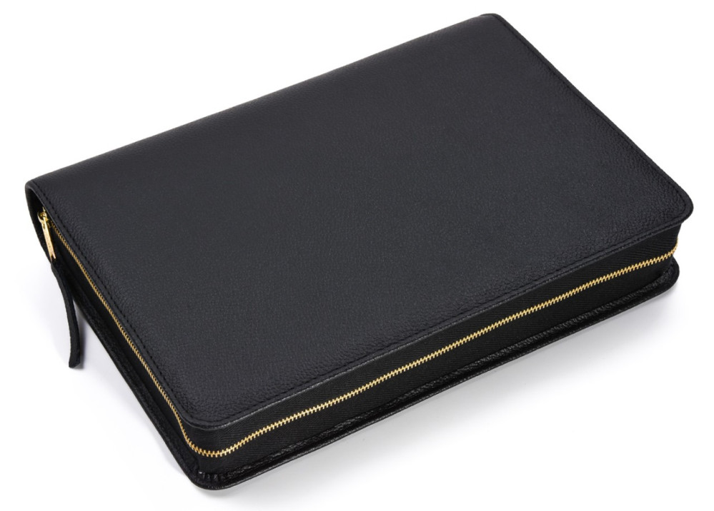 Étui pour Bible Schlachter 2000, édition en gros caractères - Cuir de vachette, grain fin, noir