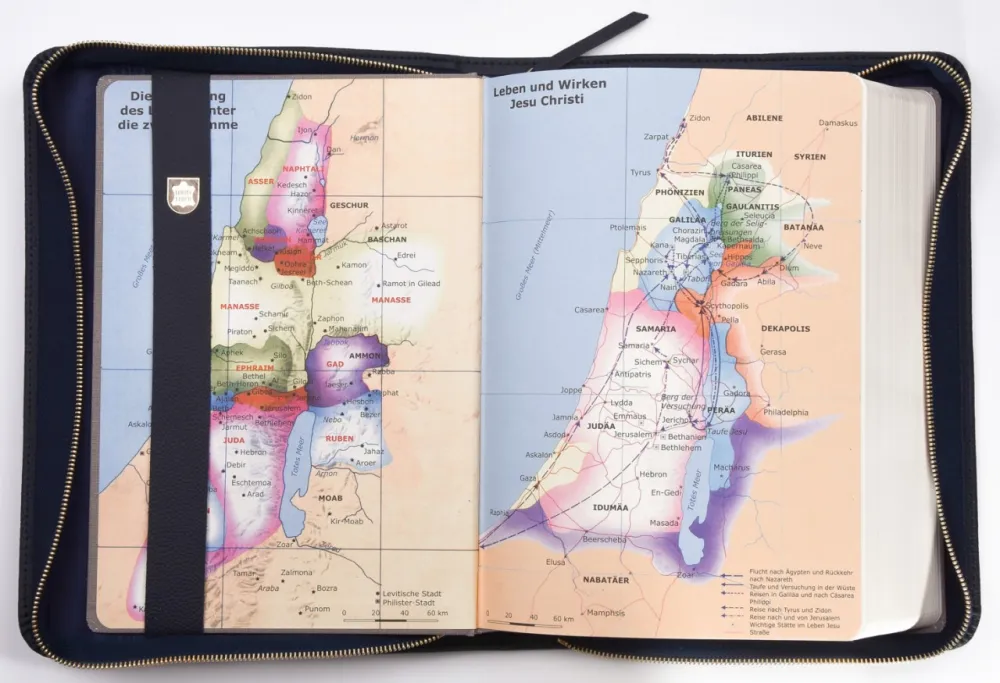 Bible d'étude MacArthur avec étui en cuir véritable - Étui en cuir véritable légèrement grainé...