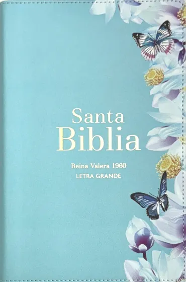 Espagnol, Bible, Reina Valera 1960, gros caractères, moyen format, similicuir bleu clair - Biblia...