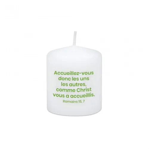 Petite bougie blanche Mot d'ordre 2022 - Accueillez-vous donc les uns les autres... Romains 15.7