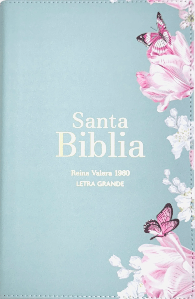 Espagnol, Bible, Reina Valera  1960 , gros caractères, moyen format, similicuir bleu pâle -...