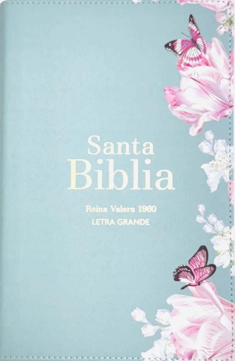 Espagnol, Bible, Reina Valera  1960 , gros caractères, moyen format, similicuir bleu pâle -...
