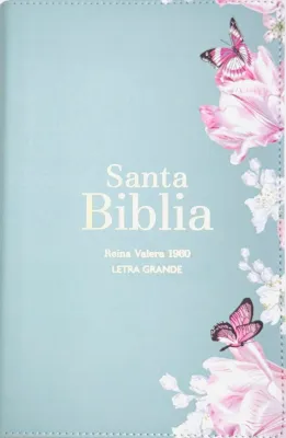 Espagnol, Bible, Reina Valera  1960 , gros caractères, moyen format, similicuir bleu pâle -...