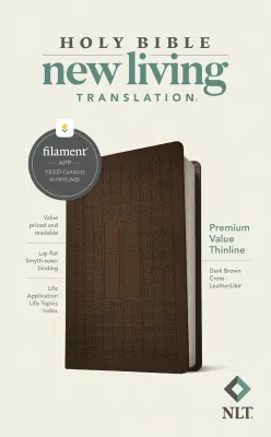 Anglais, Bible, New Living Translation, similicuir, marron foncé, motif croix - NLT Premium Value...