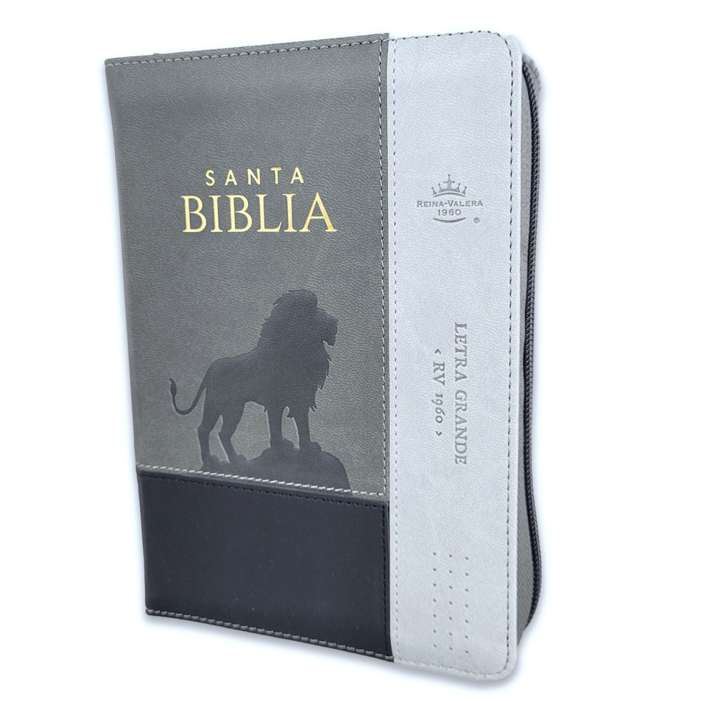 Espagnol, Bible, Reina Valera 1960, grands caractères, compacte, similicuir gris motif lion, avec...