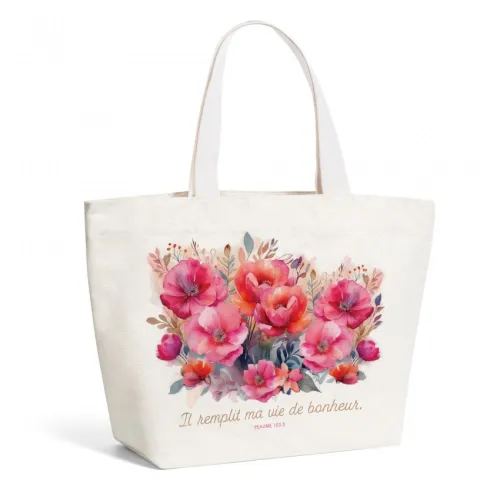 Tote bag "Il remplit ma vie de bonheur" - Ps 103.5