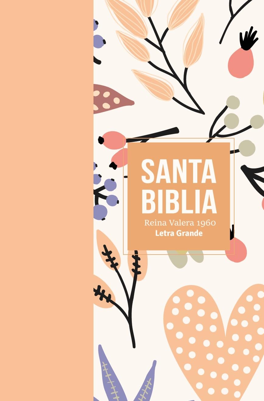 Espagnol, Bible, Reina Valera  1960, gros caractères, moyen format, similicuir rose clair, motifs...