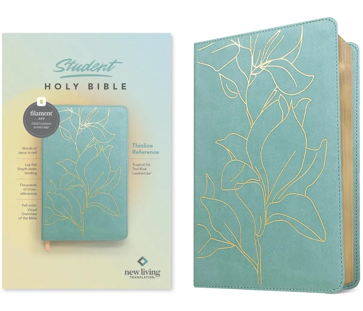 Anglais, Bible, New Living Translation, Filament Edition, similicuir turquoise motif iris,...