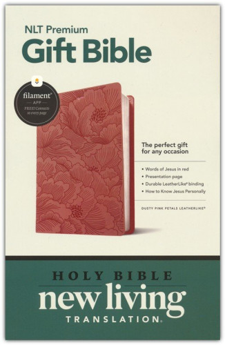 Anglais, New Living Translation, Filament Edition, similicuir rose, motif pétales, paroles de...