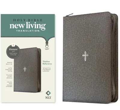 Anglais, Bible, New Living Translation, Filament Edition, similicuir gris motif croix, fermeture...