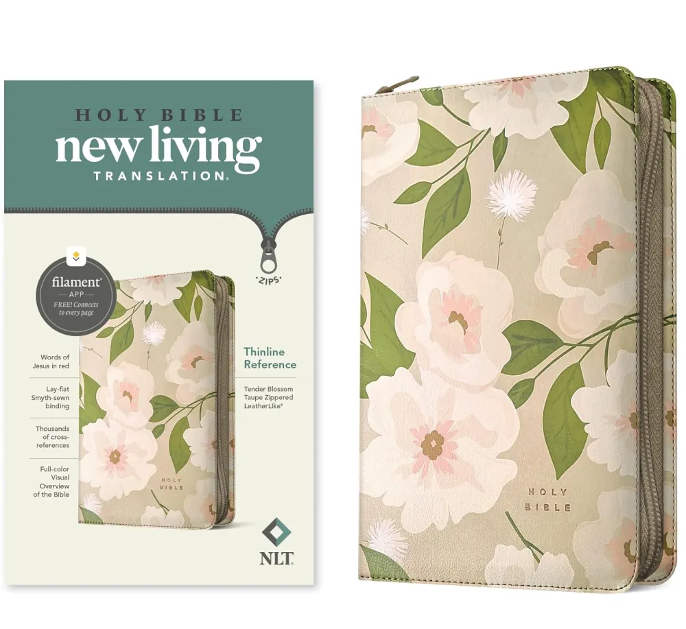 Anglais, Bible, New Living Translation, Filament Edition, similicuir motif floral, fermeture...