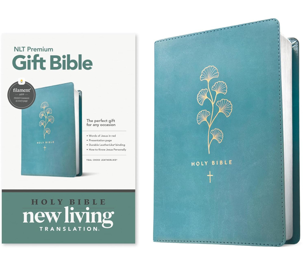 Anglais, Bible, New Living Translation, Filament Edition, similicuir, turquoise motif végétal et...