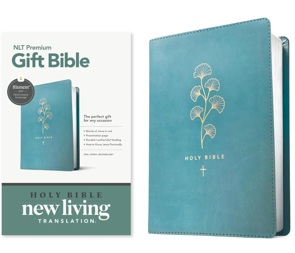 Anglais, Bible, New Living Translation, Filament Edition, similicuir, turquoise motif végétal et...
