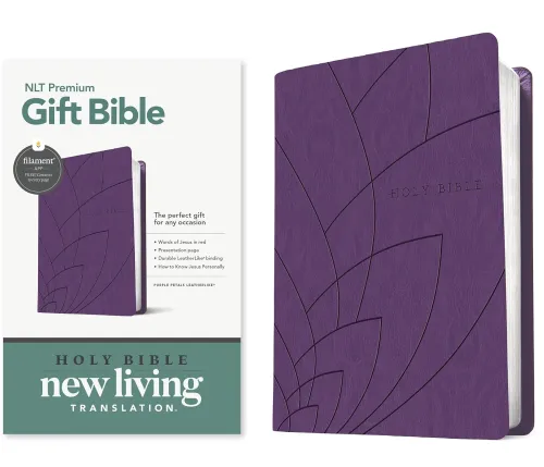 Anglais, Bible, New Living Translation, Filament Edition, similicuir violet motif pétales,...