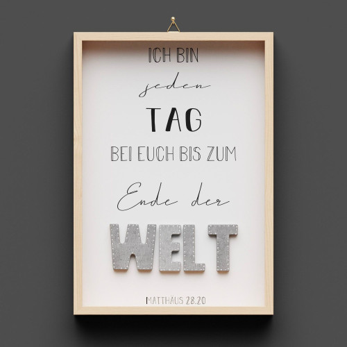 Cementini Wandbild aus Holz WELT Mt. 28.20 - Ich bin bei euch bis zum Ende der Welt
