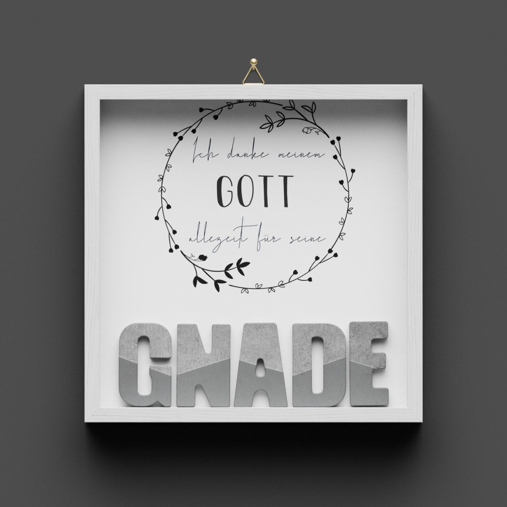 Cementini Wandbild GNADE - Holzrahmen weiss lackiert mit Aufhänger, - 20x20cm