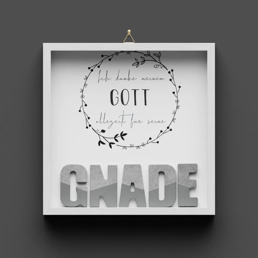 Cementini Wandbild GNADE - Holzrahmen weiss lackiert mit Aufhänger, - 20x20cm