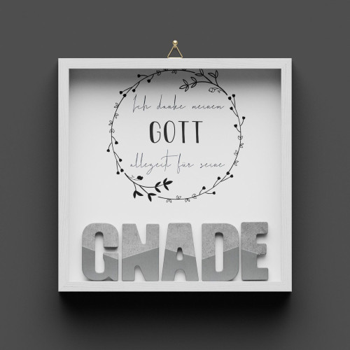 Cementini Wandbild GNADE - Holzrahmen weiss lackiert mit Aufhänger, - 20x20cm