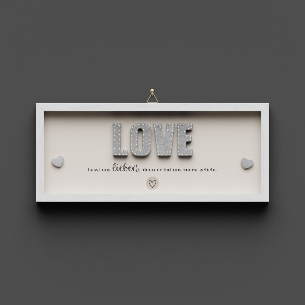 Cementini Wandbild  LOVE 1.Joh. 4,19 - Dekobild mit Aufhänger