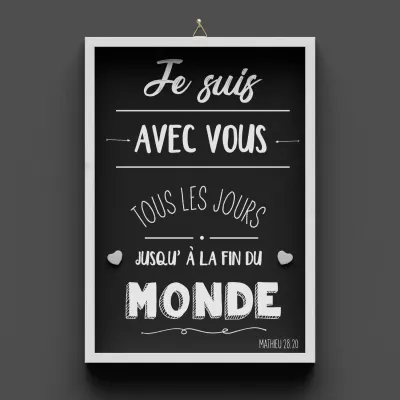 Cadre en bois "Je suis avec vous..." Matthieu 28.20