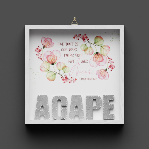 Französisch - Cementini Wandbild AGAPE 1. Kor. 16.14 - Alles was ihr tut, geschehe in Liebe