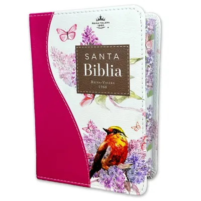 Spanisch, Reina Valeras 1960 Bibel - Taschenformat, gebunden, Kunstleder rosarot, Motiv Vogel