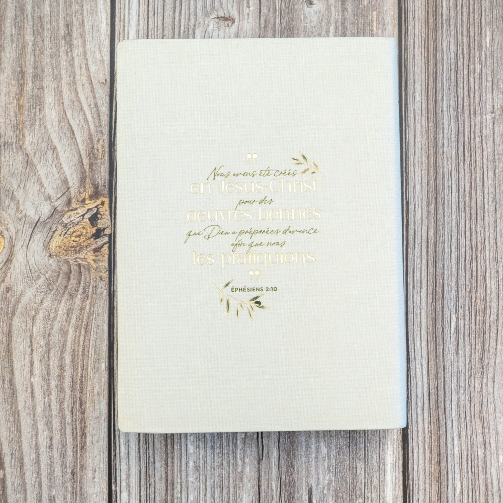 Bible Segond 21 Journal de bord -  couverture souple, toile blanche avec motifs dorés