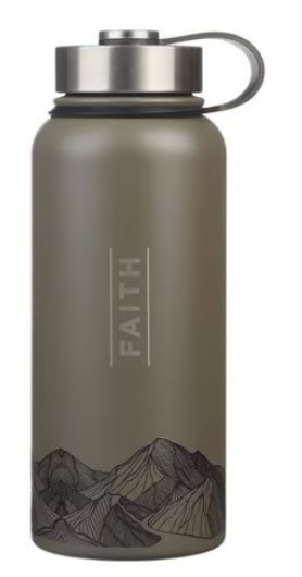 Edelstahl Trinkflasche - Faith - grau, Bergmotif, 946ml