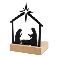 Photophore Crèche en bois - et métal noir