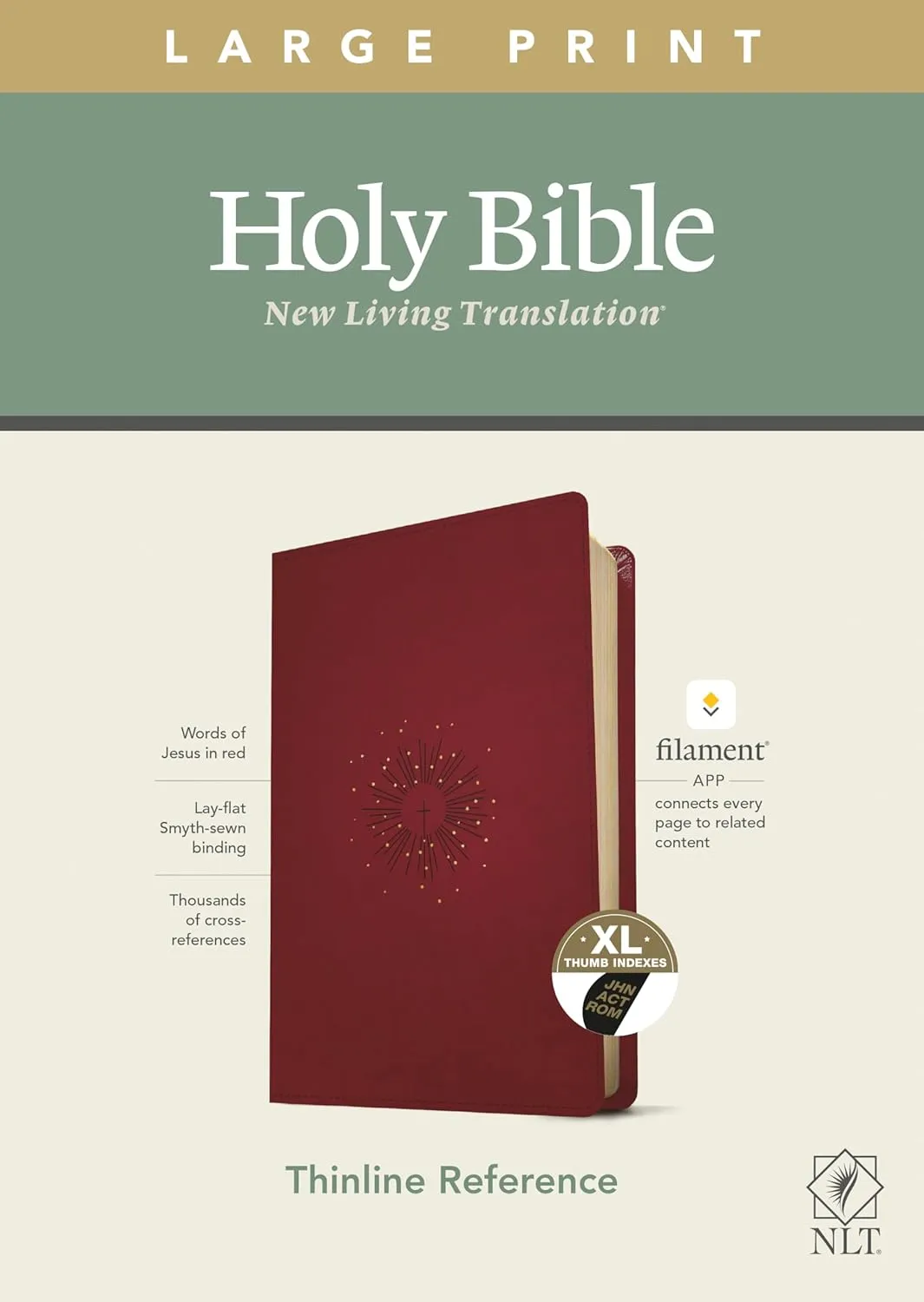 Anglais, Bible, New Living Translation, gros caractères, Filament Edition, similicuir rouge, avec...
