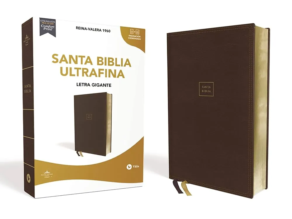 Espagnol, Bible Reina Valera 1960, gros caractères - relié similicuir brun, tranche or,