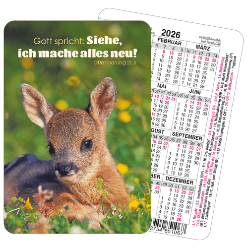 Spielkartenkalender Tier-Motiv  - Gott spricht: Siehe, ich mache alles neu! - Jahreslosung 2026