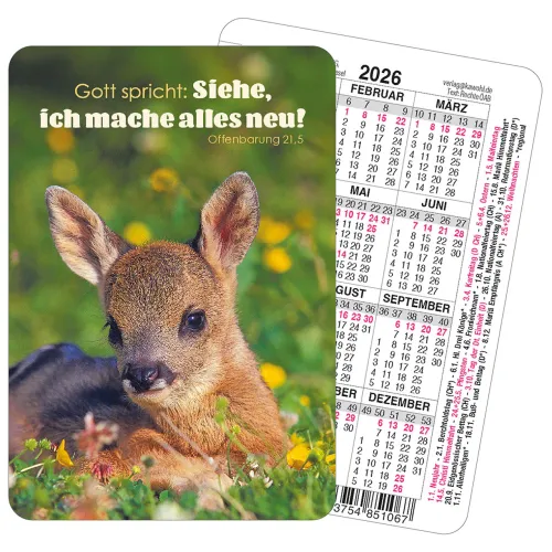 Spielkartenkalender Tier-Motiv  - Gott spricht: Siehe, ich mache alles neu! - Jahreslosung 2026